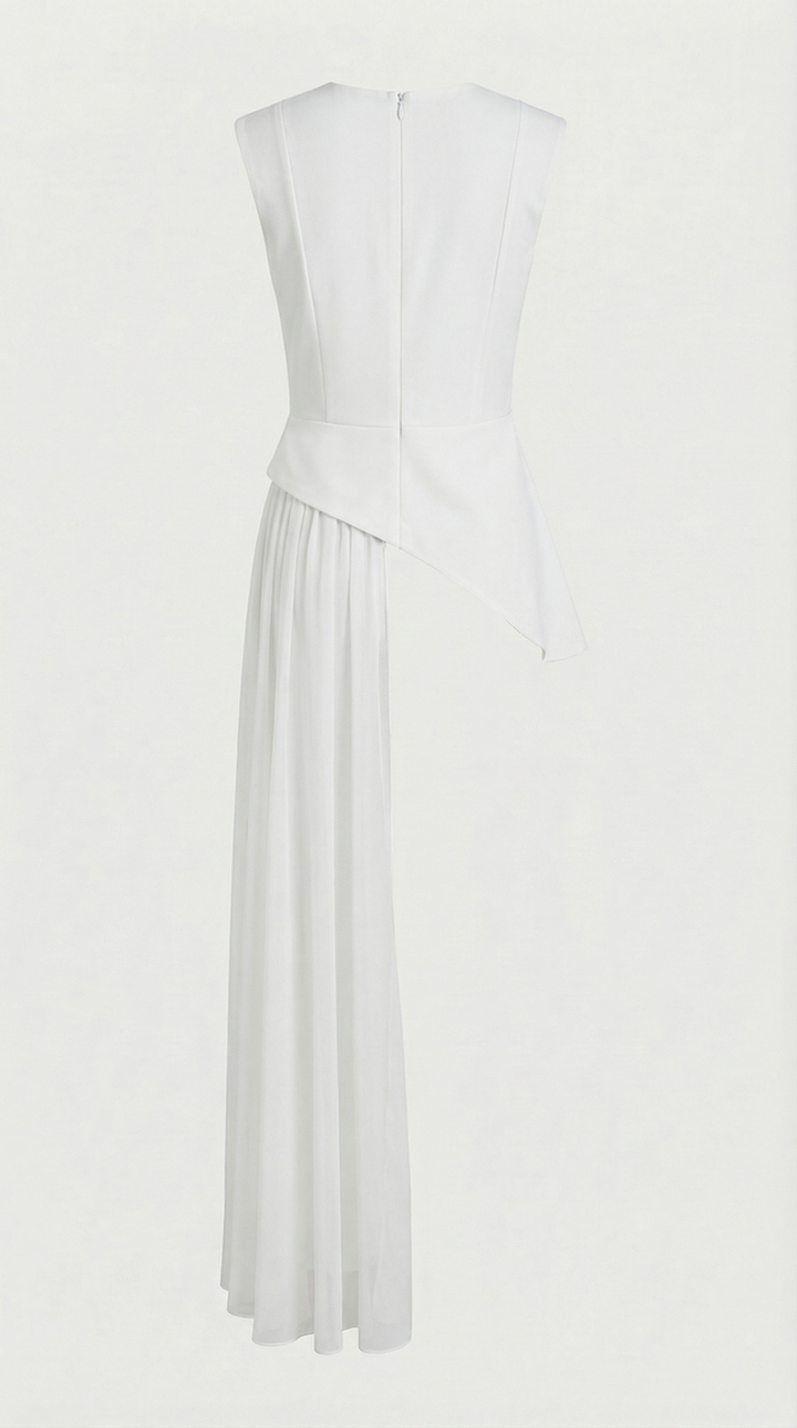 Mara - Asymmetrical Chiffon-Draped Peplum Top White