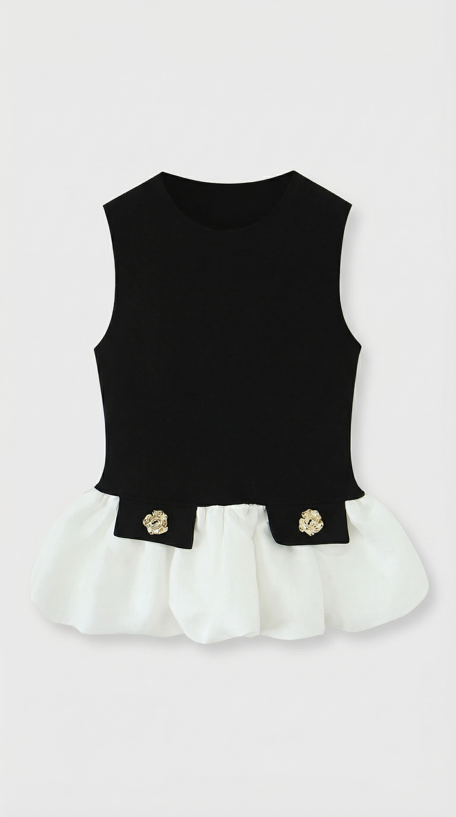 Onasis - Mixed-Media Contrast Peplum Top