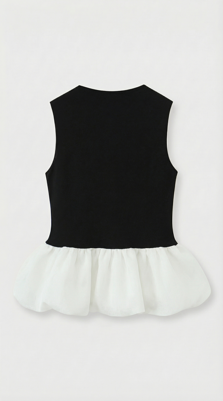 Onasis - Mixed-Media Contrast Peplum Top