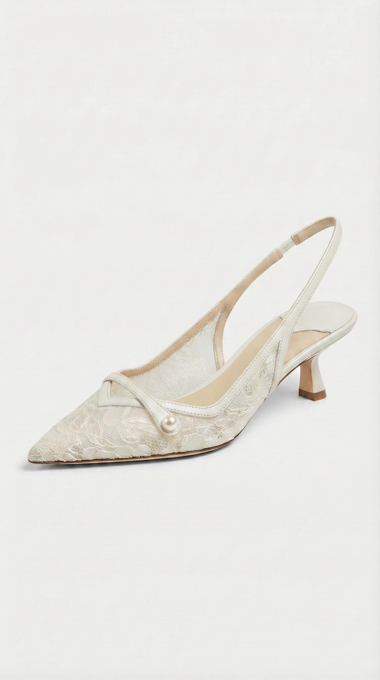 Camy - Lace-Paneled Pearl Slingback Kitten Heel White
