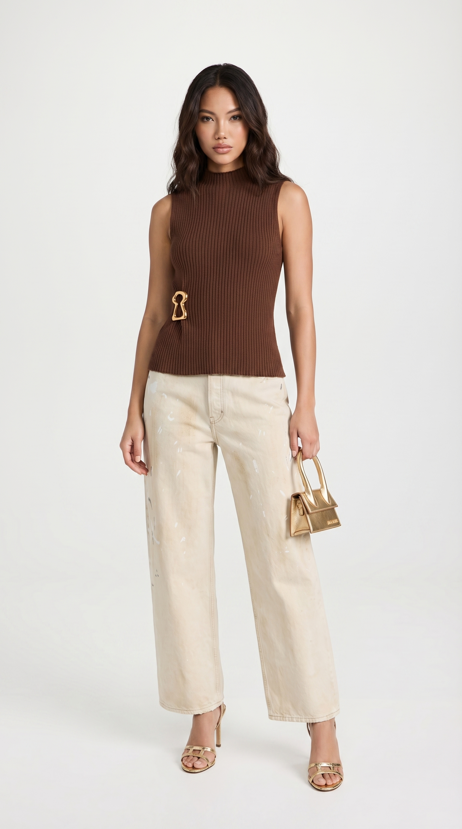 Corso - Keyhole-Detail Sleeveless Ribbed Top Brown