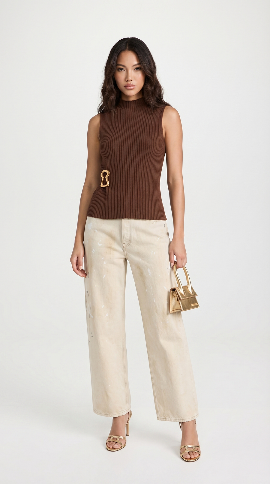 Corso - Keyhole-Detail Sleeveless Ribbed Top Brown