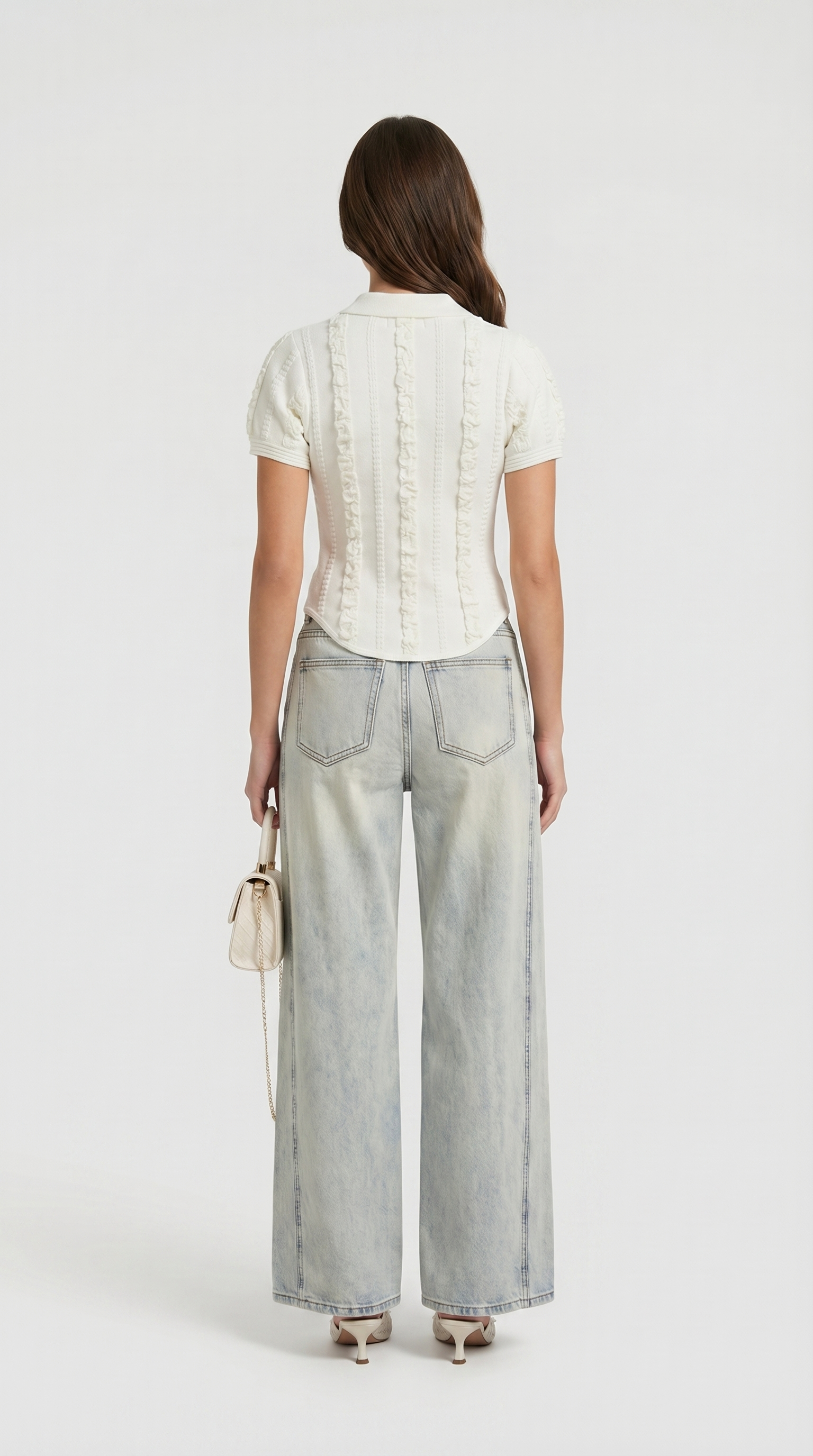 Eta - Ruffled Rib-Knit Polo Top
