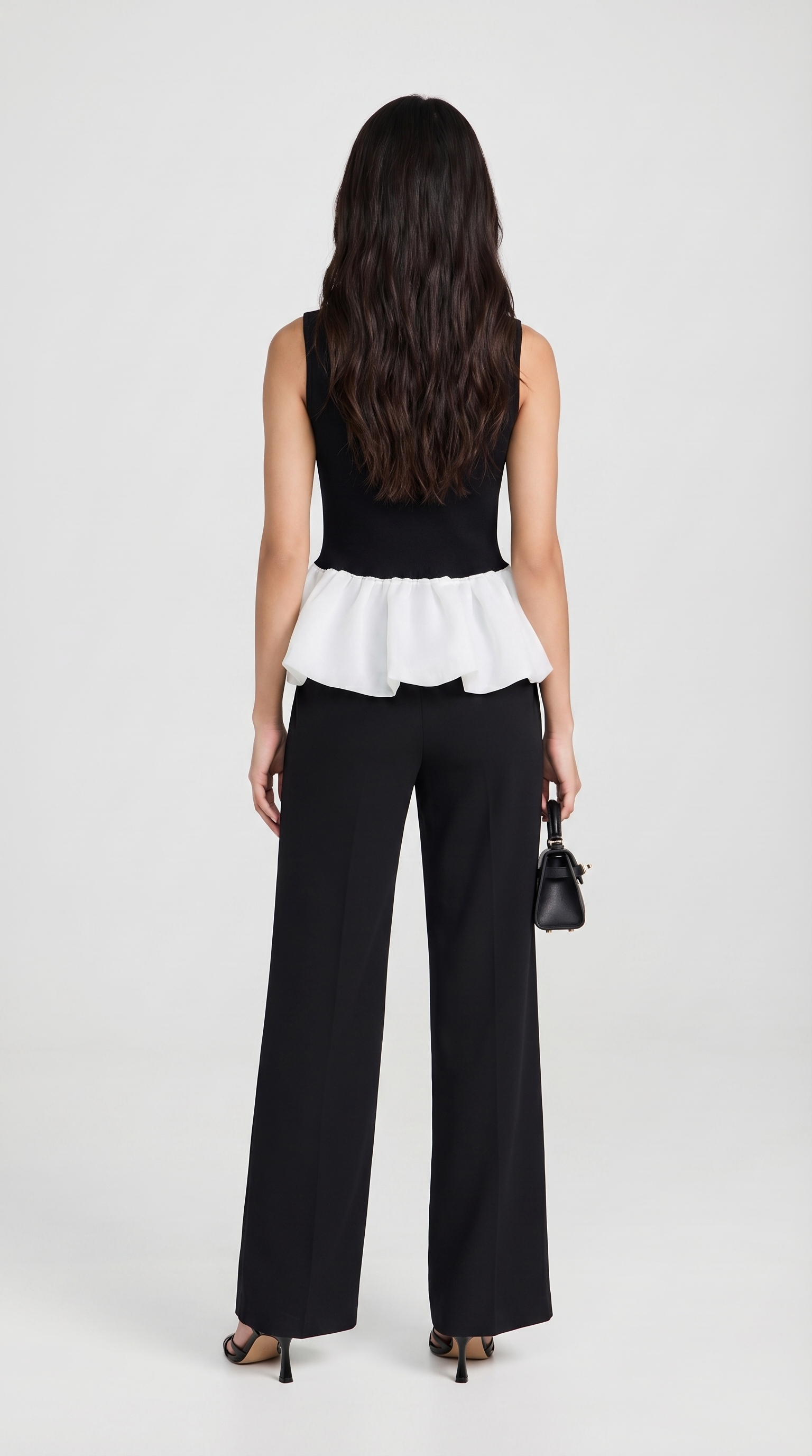 Onasis - Mixed-Media Contrast Peplum Top