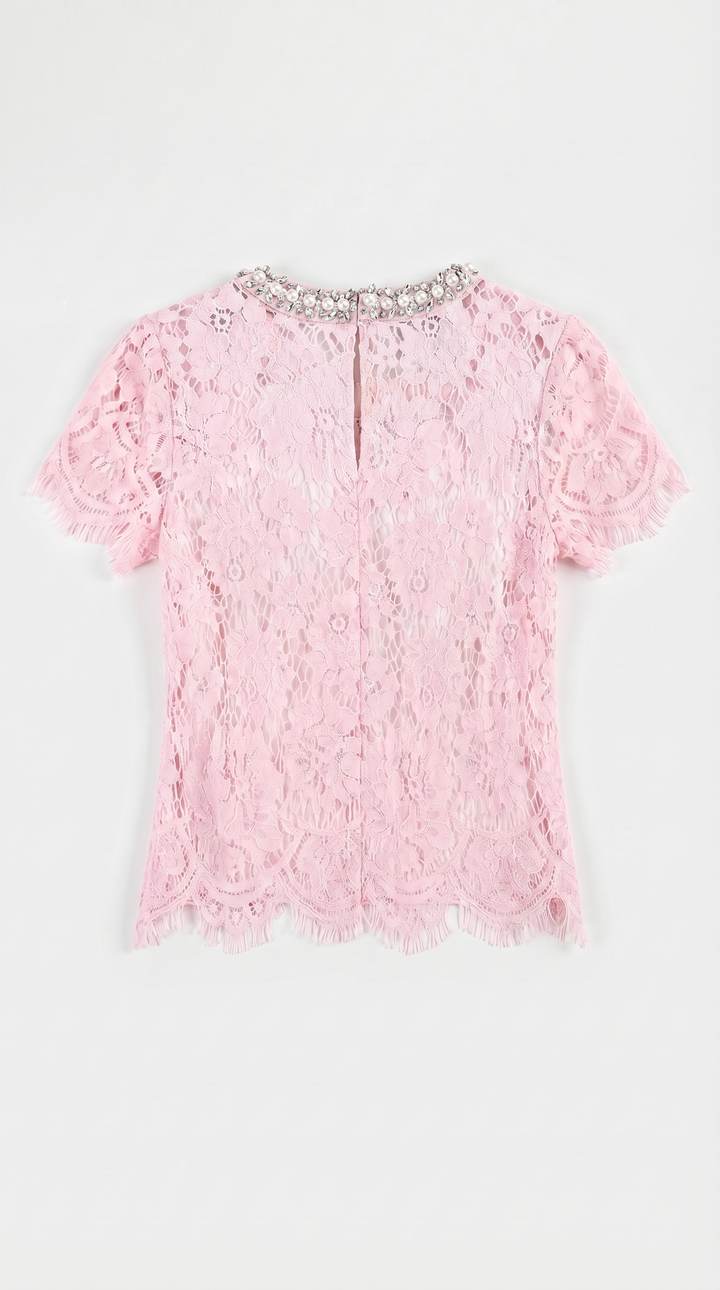 Boni - Crystal-Embellished Guipure Lace Blouse Pink
