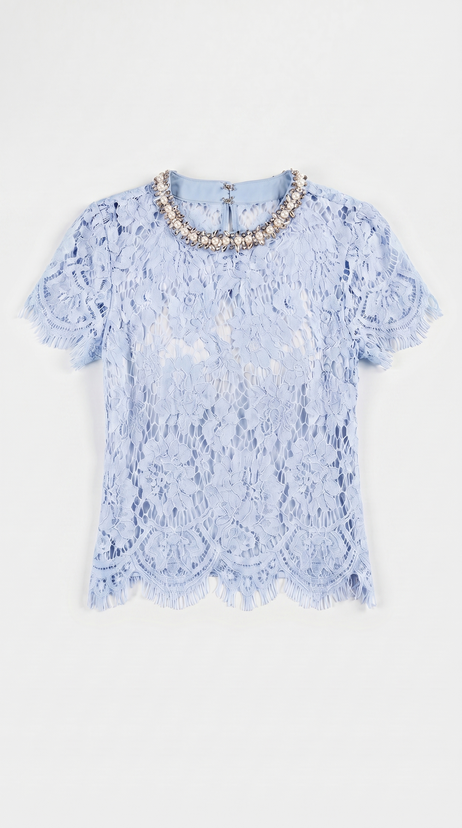Boni - Crystal-Embellished Guipure Lace Blouse Baby Blue