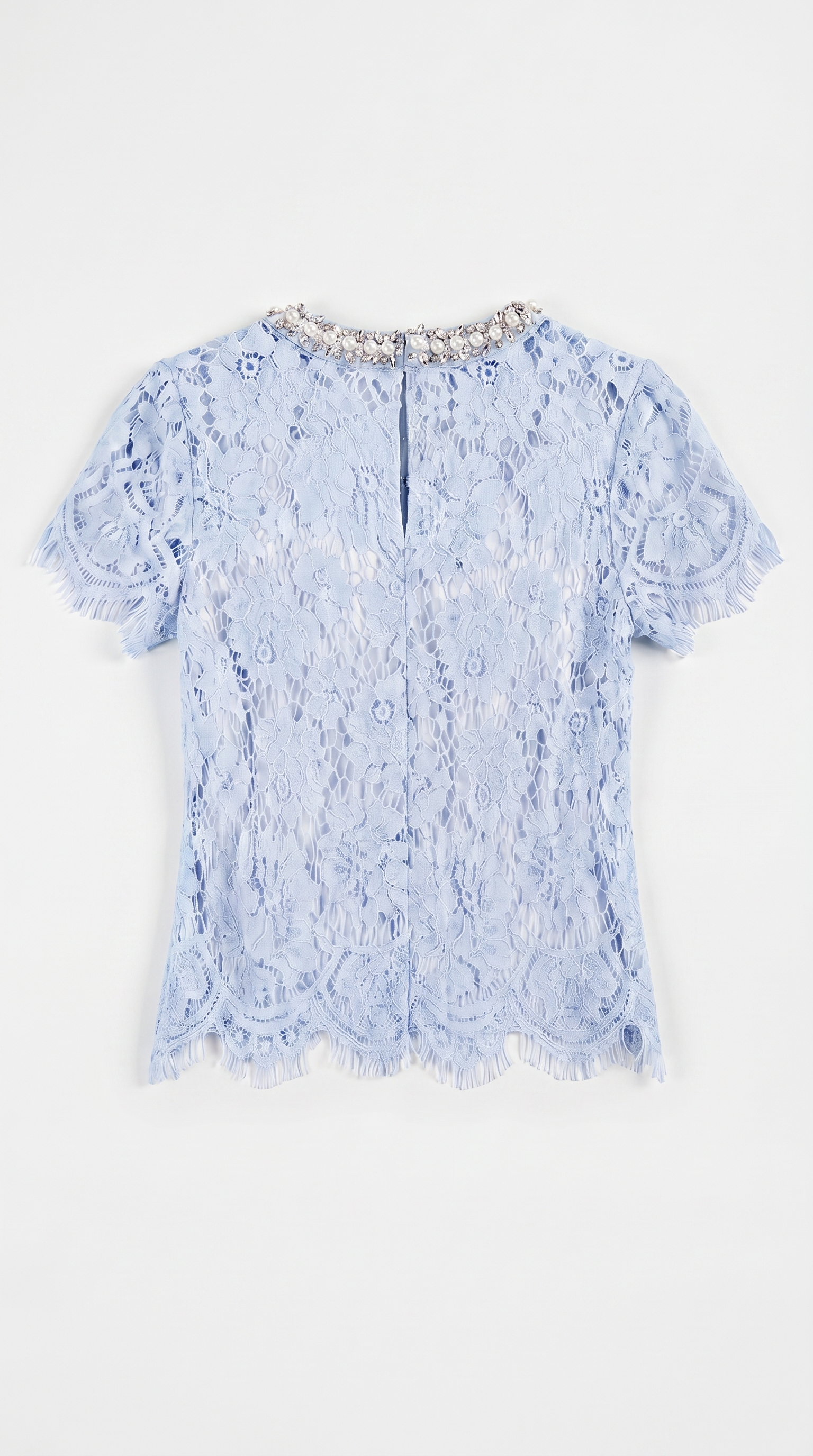 Boni - Crystal-Embellished Guipure Lace Blouse Baby Blue
