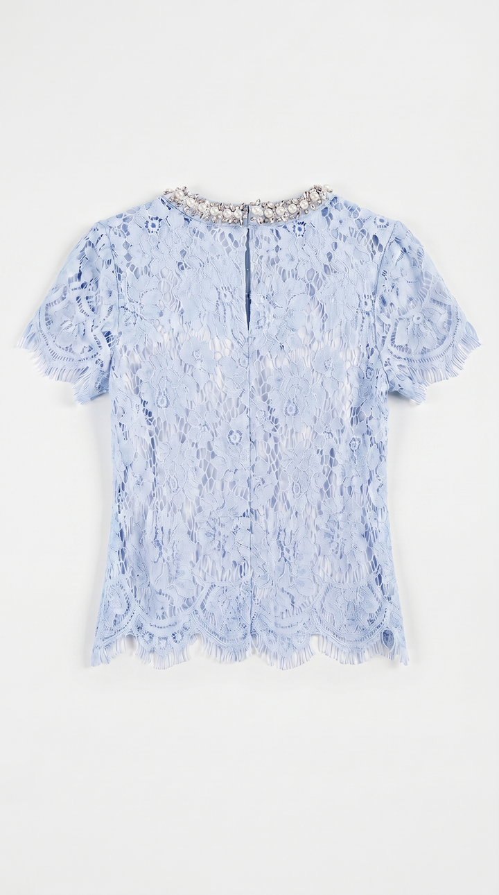 Boni - Crystal-Embellished Guipure Lace Blouse Baby Blue