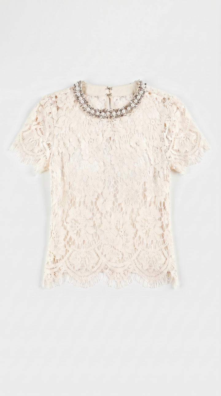Boni - Crystal-Embellished Guipure Lace Blouse White