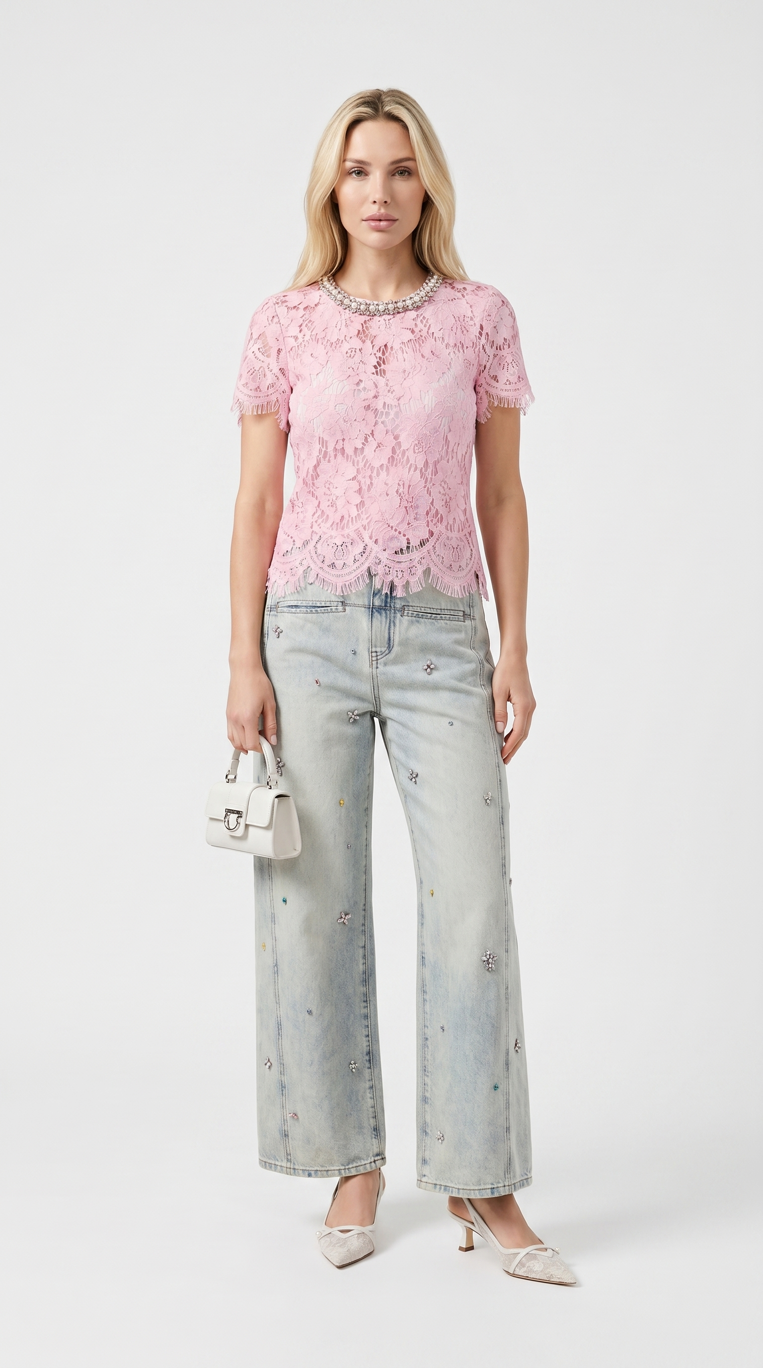 Boni - Crystal-Embellished Guipure Lace Blouse Pink