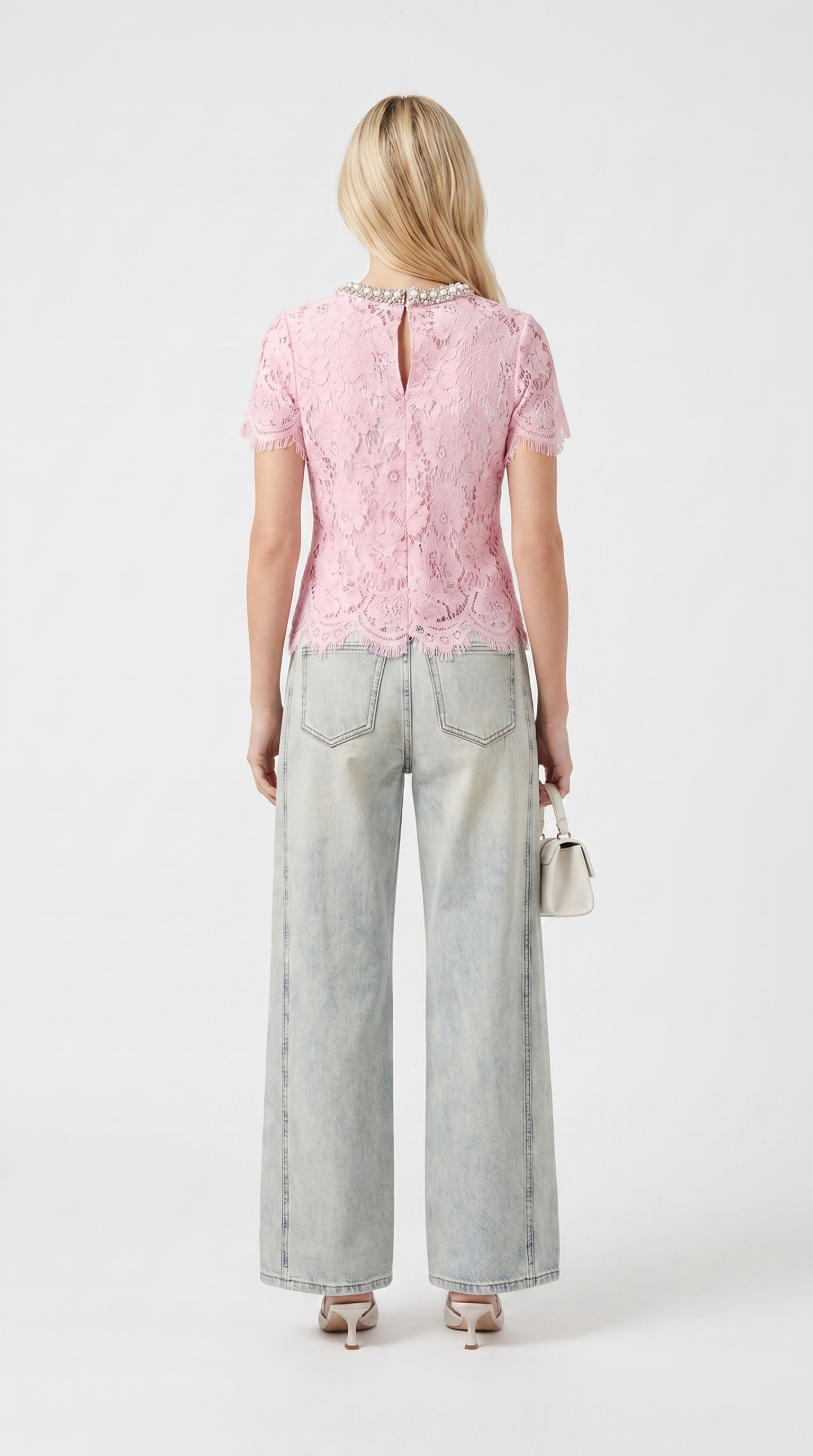 Boni - Crystal-Embellished Guipure Lace Blouse Pink