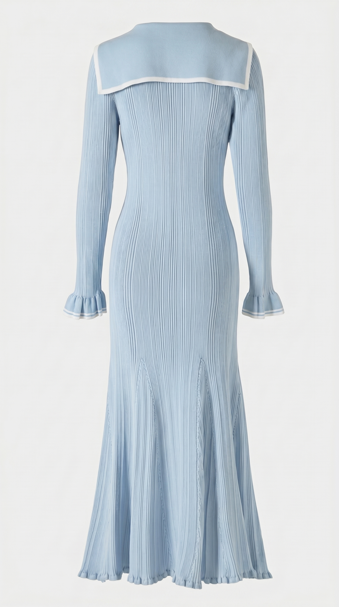 Lari - Ribbed Knit Sailor-Collar Maxi Dress Blue