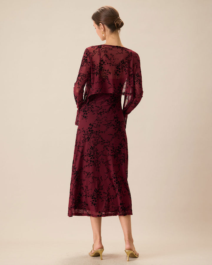 Red Floral Bodycon Slip Midi Dress