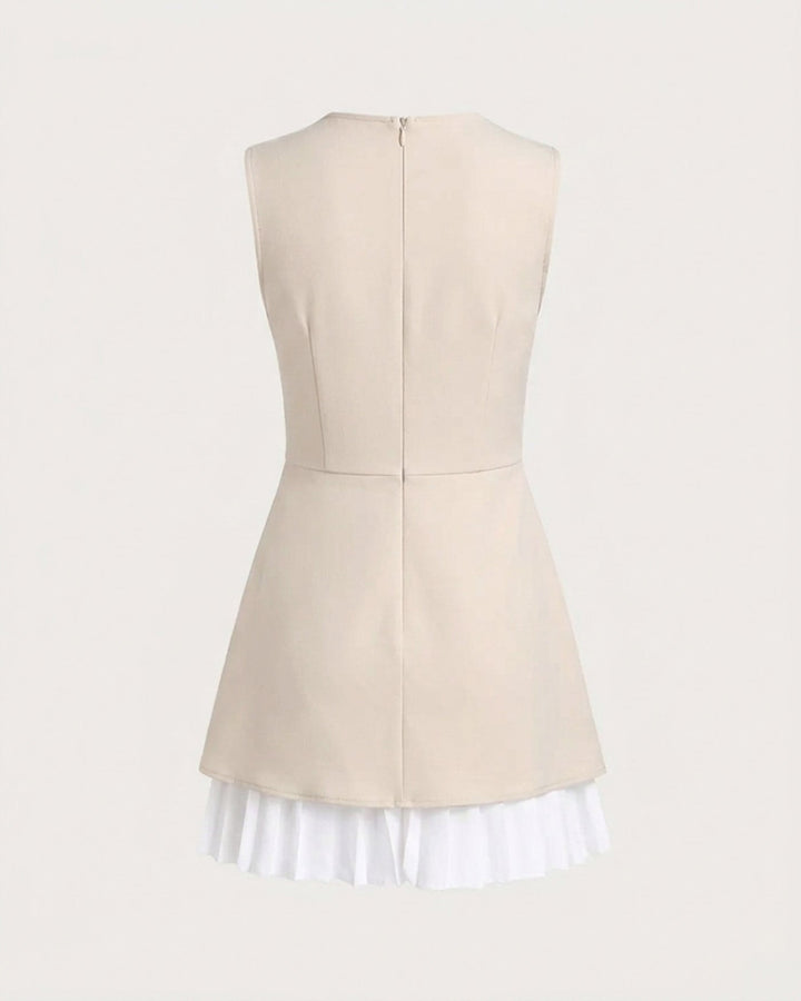 Women's Apricot Splicing Pleated Mini Dress